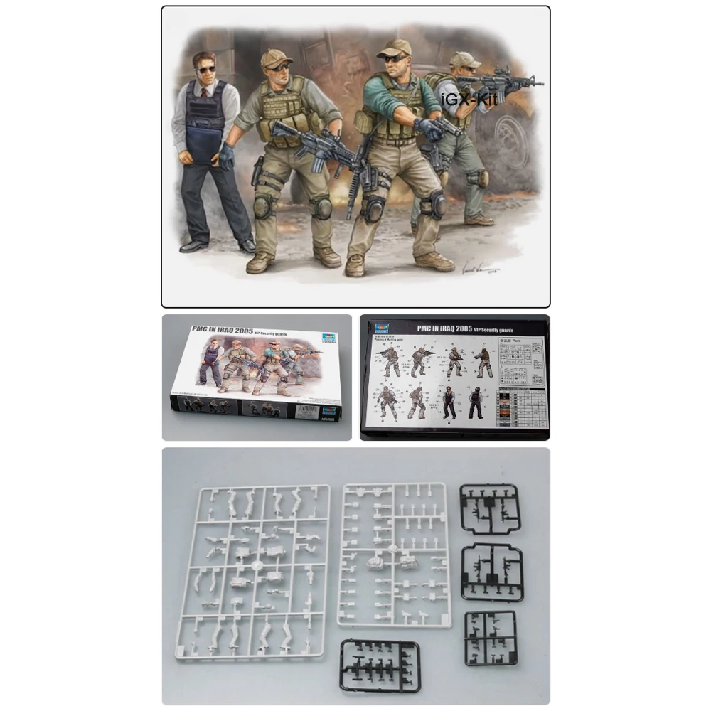 Trumpeter 00420 1/35 Scale US PMC Protecting Operator Iraq 2005 Soldier Miniature Figure Plastic Assembly Building Model Kit