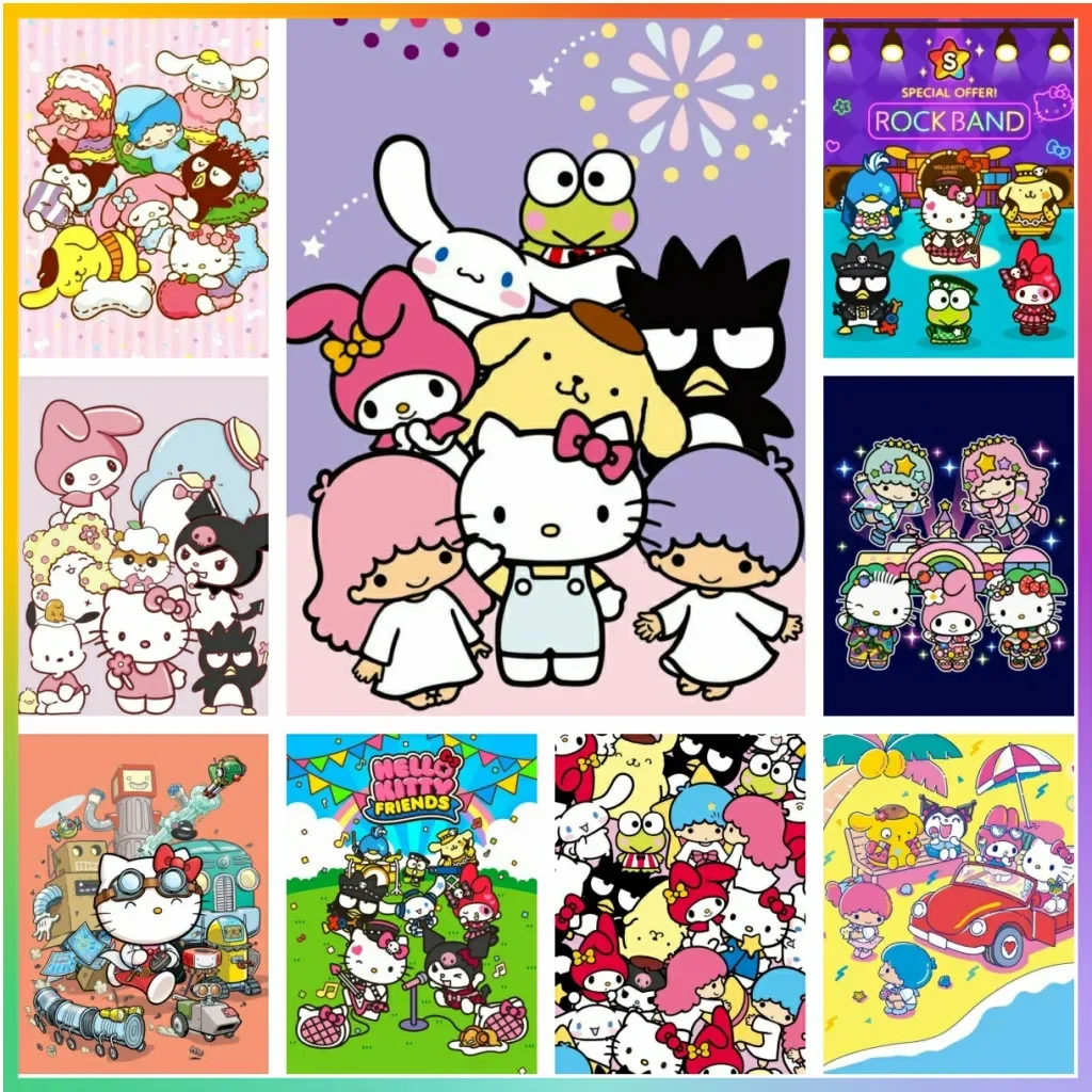 سانريو الكرتون مرحبا عبر غرزة فسيفساء التطريز نمط قماش الماس اللوحة الحرفية ديكور المنزل 5D DIY بها بنفسك الفن عروض كروس #1