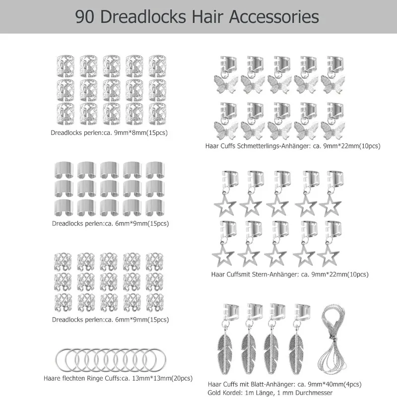 90個入り-シルバー-スターフェザー-バタフライ-メタルヘアリング-カフス-中空-滑り止め-簡単装着-耐久性-ブレイズ-エクステンション-女性用セット
