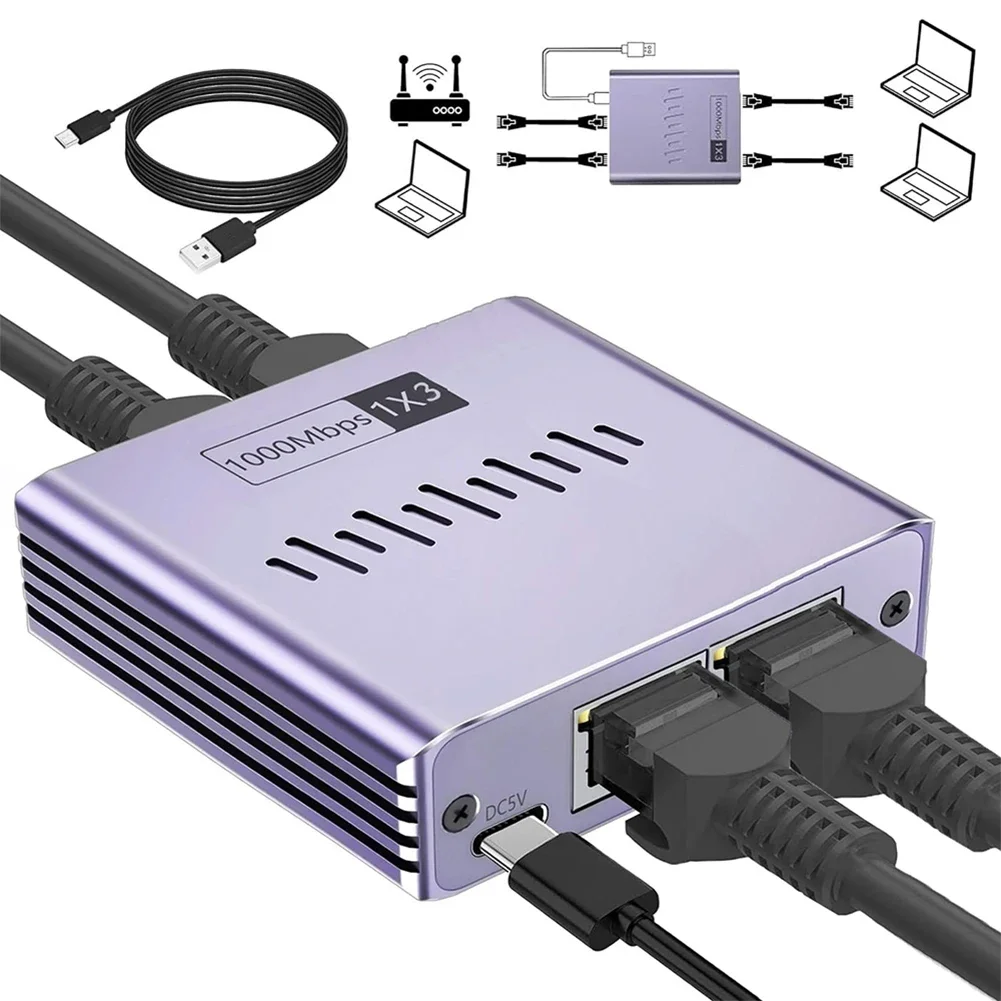 Répartiteur Ethernet Gigabit 1 à 2/3/4 1000Mbps, adaptateur de répartiteur Internet RJ45, prise en charge de la Transmission à grande vitesse