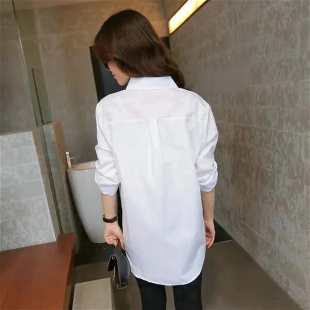 Oversized New Style Shirt Women Mid length Cotton Loose Student Korean Fashion bf Style White Shirt Long Sleeve Women Blouse Top