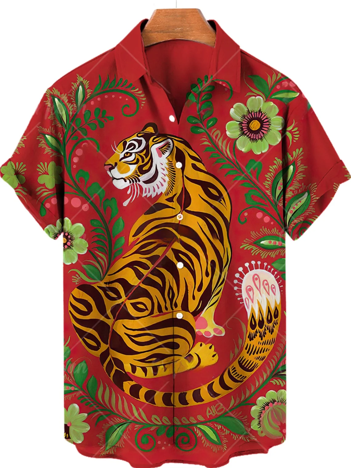 

Tiger Print ort Sve Men's irt Loose Fit Youthful Sle Summer Casual Button up irt Polyester Material