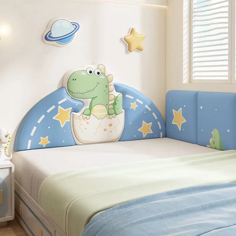 Cartoon Bed Headboard Dinosaur Boy Girl Kids Room Decor Aesthetic Head Board Anti-collision Wall Panel Sticker Tete De Lit