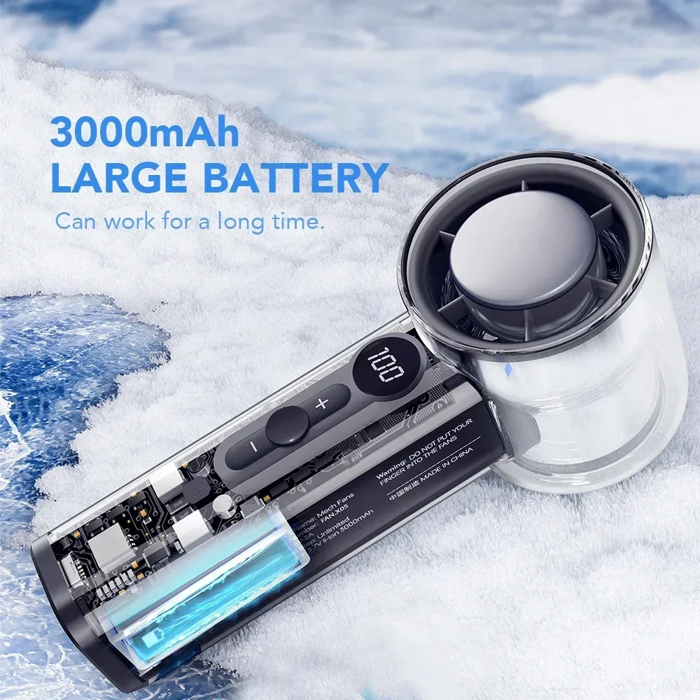 New Handheld Mini Fan LCD Display 100 Speed Adjustable High Airflow 3000mA USB Rechargeable Outdoor Portable Fan