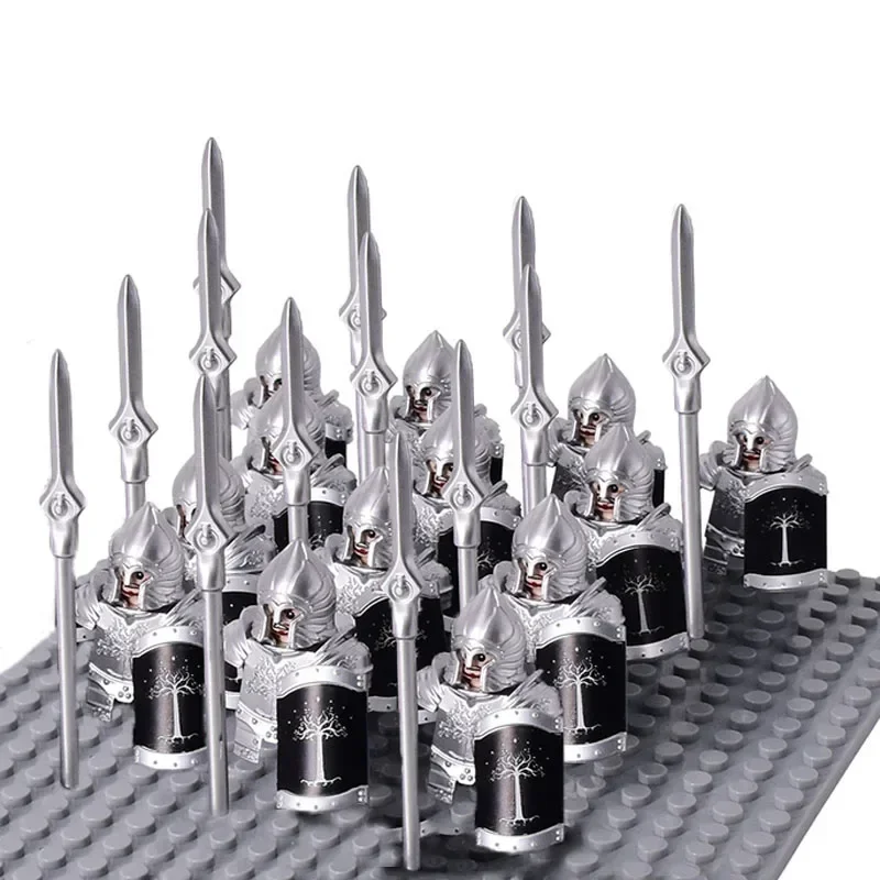 13Pcs Gondor Battle Spearman Body Gurad Infantry VS Roman Solider Eomer Rohan Warriorr Figures Blocks Set Toys for Kids