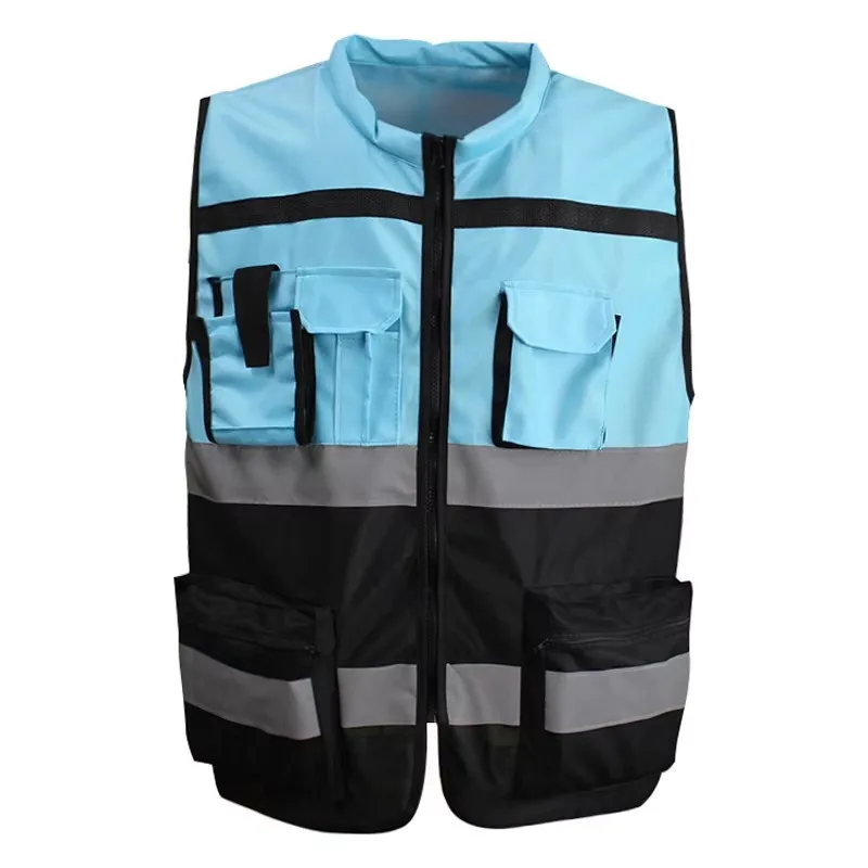 

Work Vest with Pockets and Zipper Construction Two Tone Workwear Vest Volunteer Uniform