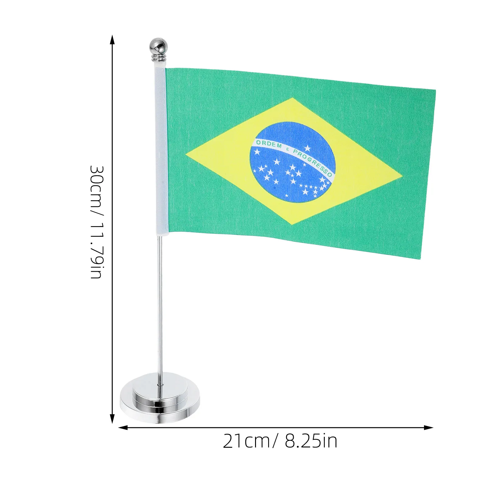 Small Brazil Desk Flag Polyester Easy Clean Portable Base Home Office Tabletop Display International Flag Brazil Flags on Stick
