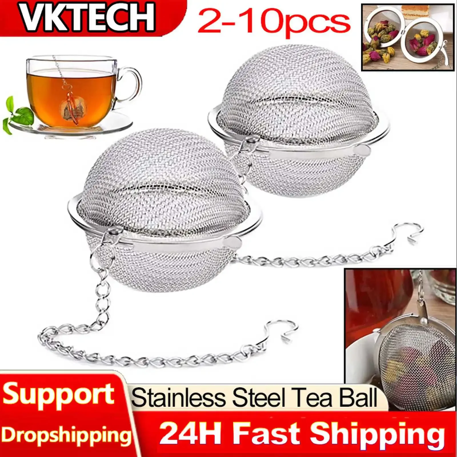 2-10pcs Stainless Steel Ball Mesh Infuser Strainers Tea Filter Interval Diffuser Infusor Loose Leaf Tea Strainer Teaware Tools