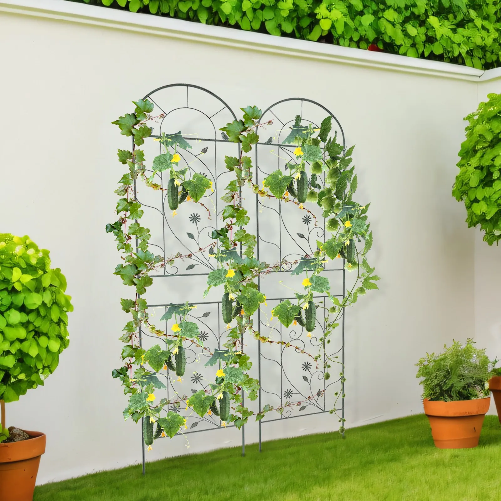2Pcs Iron Garden Fences 20.08*82.68in Climbing Plant Racks Flower Climbing Panels Stand
