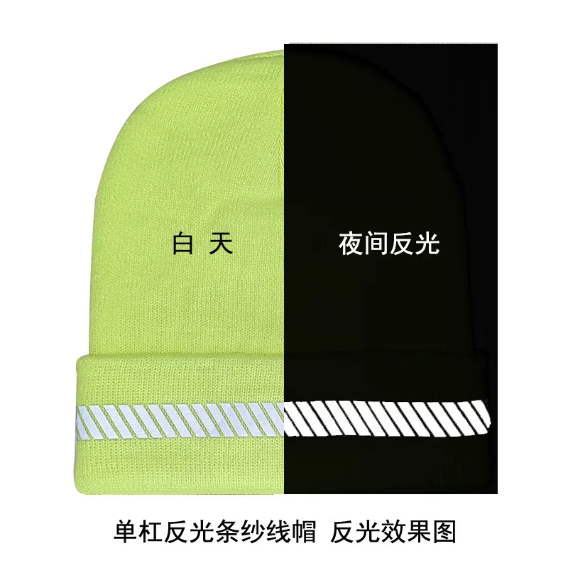 Gorro de seguridad de alta visibilidad, gorros acanalados de punto reflectante, gorros cálidos de invierno para correr por la noche, senderismo y