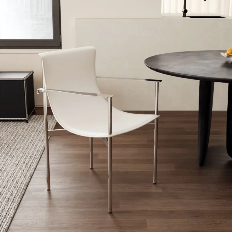 MOMO Bauhaus Dining Chair Household Stainless Steel Italian Saddle Leather Island Table Armchair Backrest Master Chair