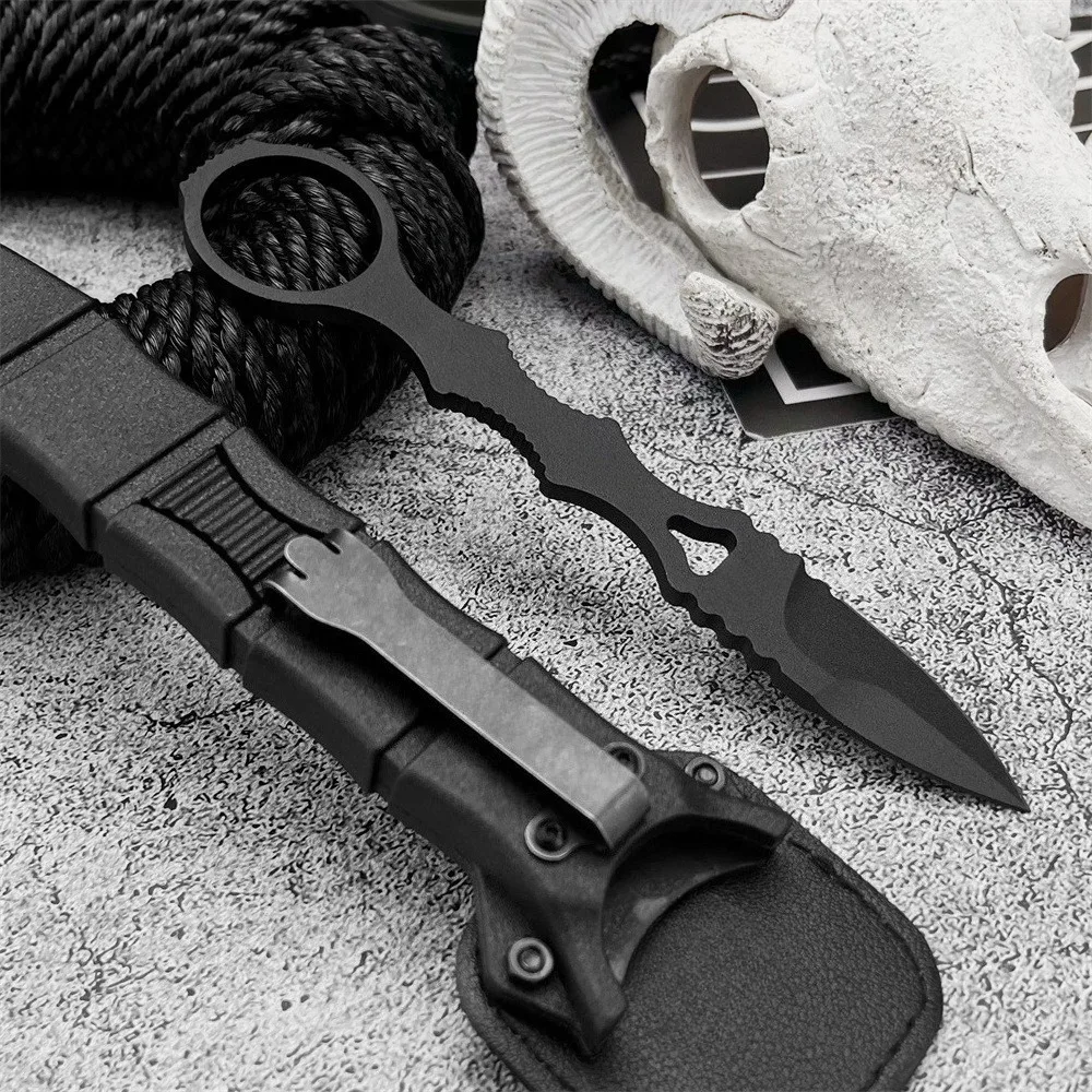 Mini Fixed Blade Hunting Knife, Black Spear-Shaped Blade with Sheath, EDC Outdoor Camping Fishing Practical Tool, 177 Knife