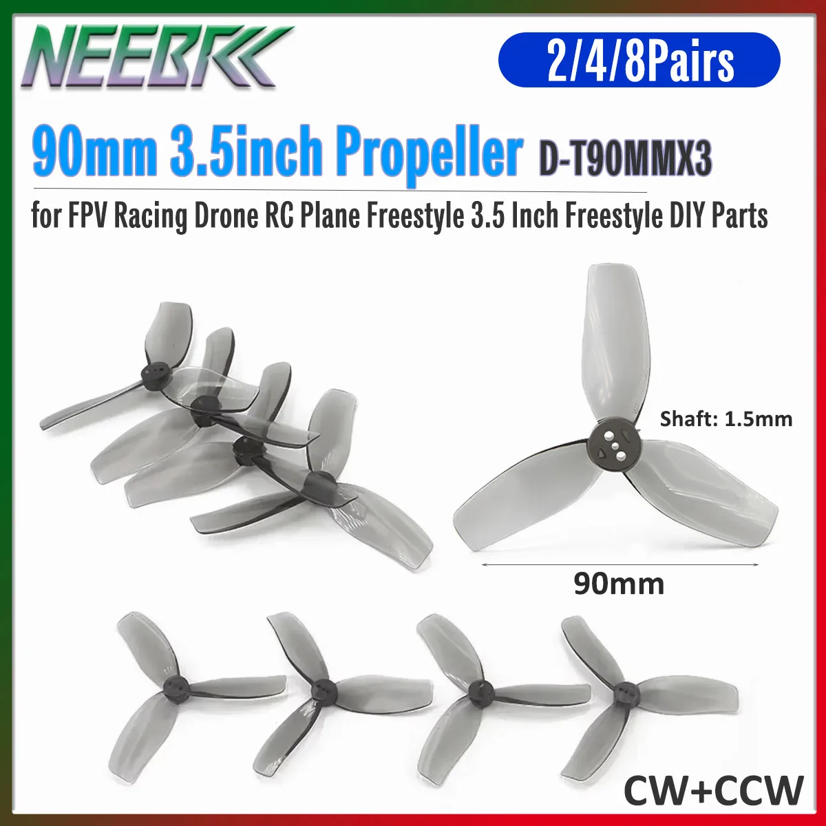 2/4/8Pairs 3.5inch 90mm D-T90MMX3 RC Propeller CW CCW 3-Blade Props for RC Freestyle FPV Racing Drone Plane 3.5 Inch DIY Parts