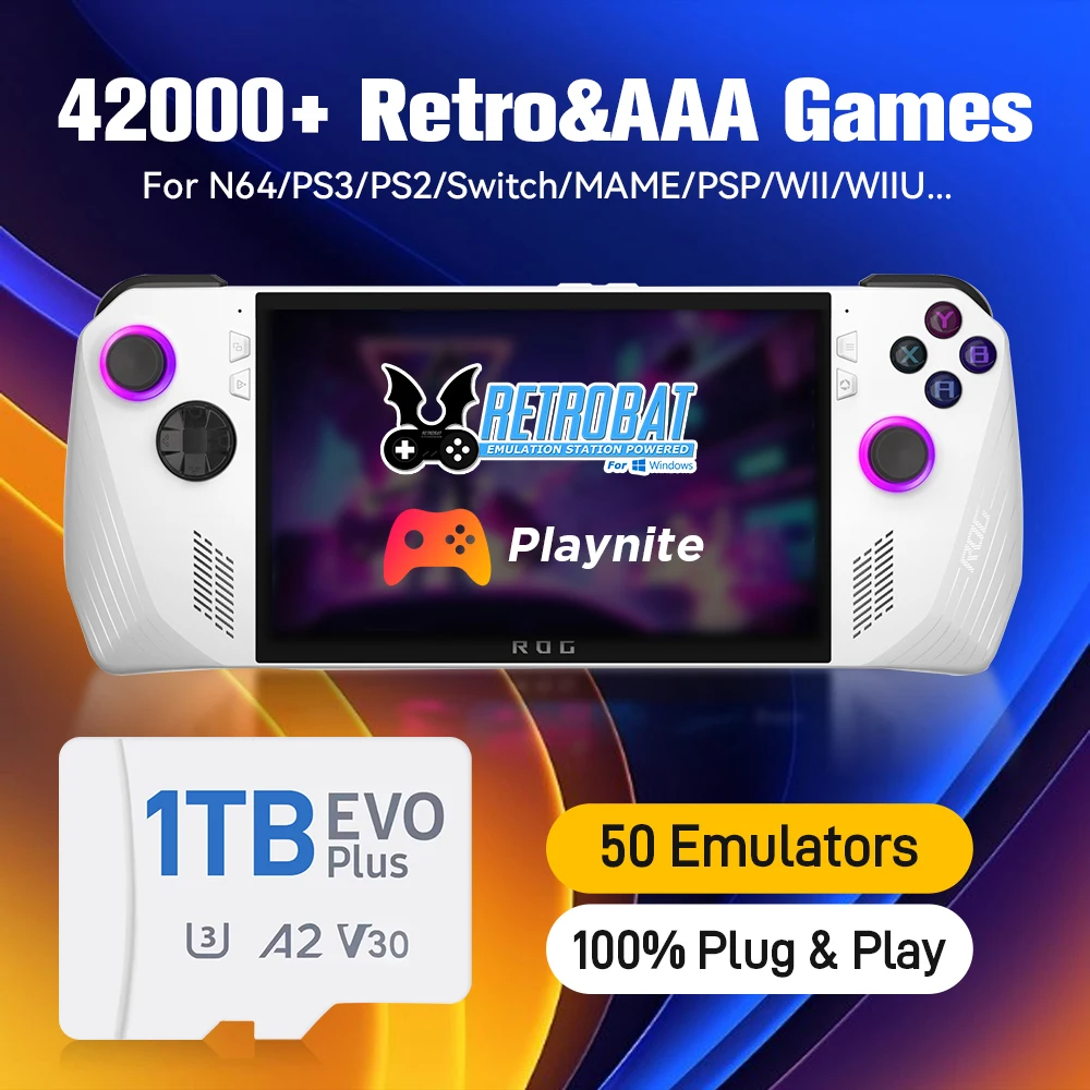 1TB Game Card for Rog Ally/Rog Ally X/Win Handheld/PC with 42000+ Games Retrobat&Playnite OS TF Card for N64/Switch/PS3/PS2/PS1