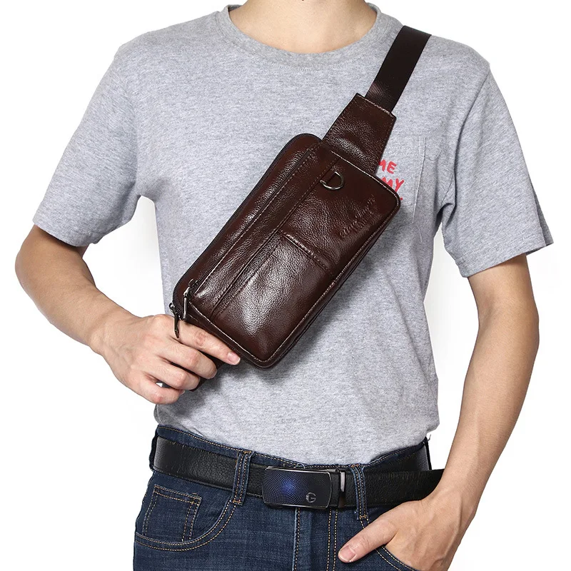Luxury Genuine Leather Men's Business Belt Bag Multi-Functional Mobile Phone Waist Bag Ultra-Thin Casual Satchel Chest Bag