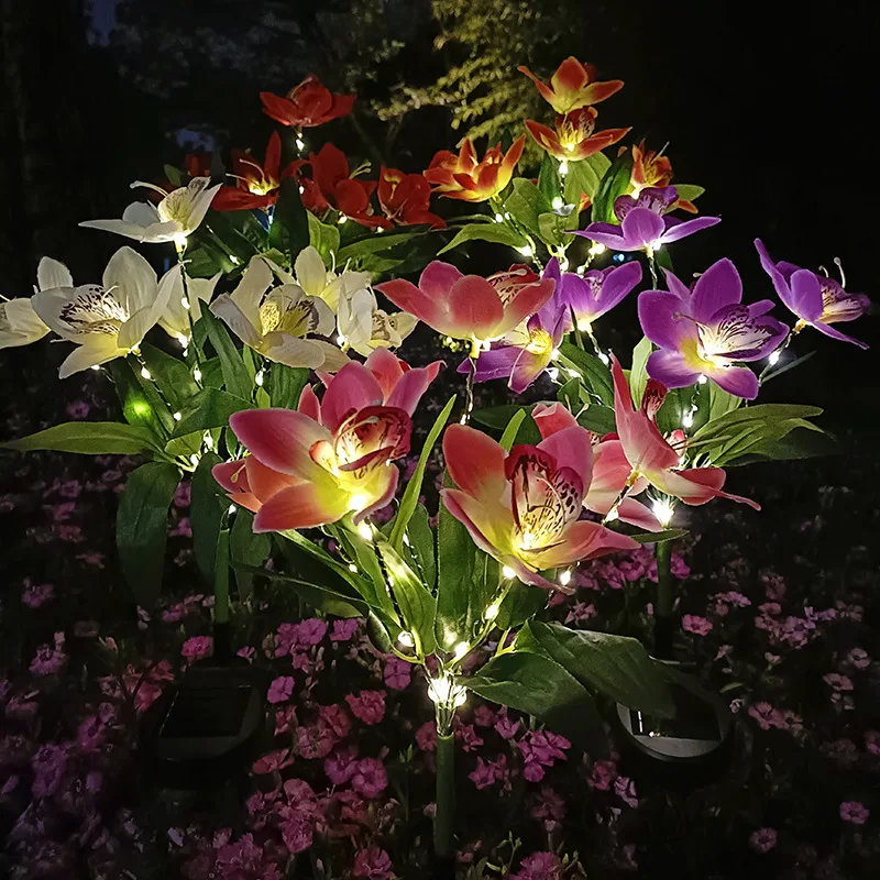 

LED solar powered garden 7 head orchid lights patio lawn outdoor waterproof ground lights artificial flower decoration lights