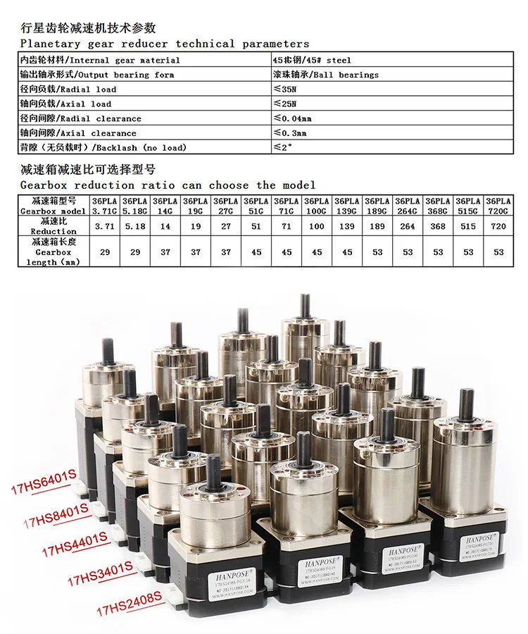 1PCS  Stepper Motor Nema 17 Planetary geared Gearbox All Ratio3.71-1 17HS2408S  3401S 4401S 6401S 8401S  motor For 3D Printer