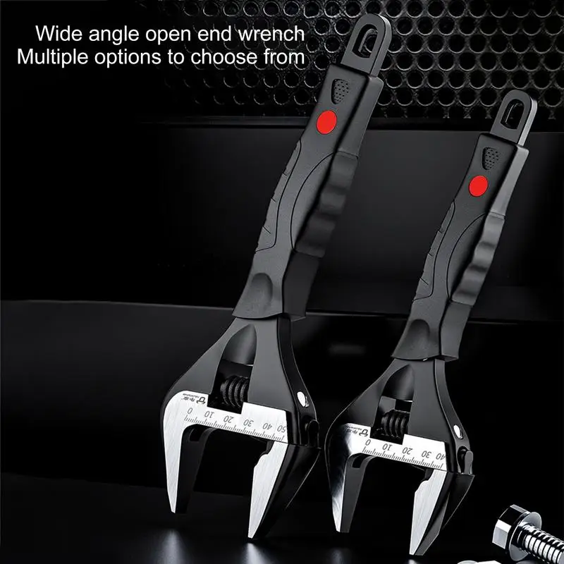 Wide Mouth Adjustable Wrench Set, 6/8/10/12Inch Wrenches, Plumbing Adjustable Wrench with Soft Grip,MetricCr-V Steel