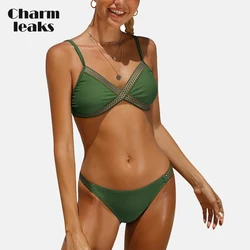 Charmleaks Women's Triangle Bikini Set Swimsuit Sexy Two Piece Bathing Suit H Back Adjustable Strap Cheeky Bottom Swimwear