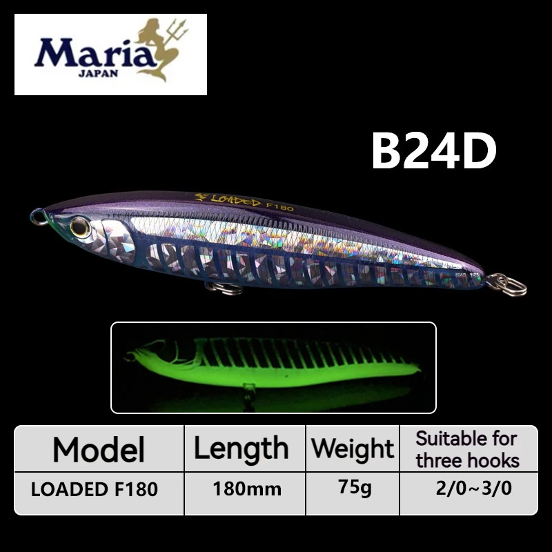 Japan Imported Maria Floating Pencil Lure 180mm 75g Long Casting Diving Sea Fishing Boat Fishing Tuna Lure Fishing Accessories