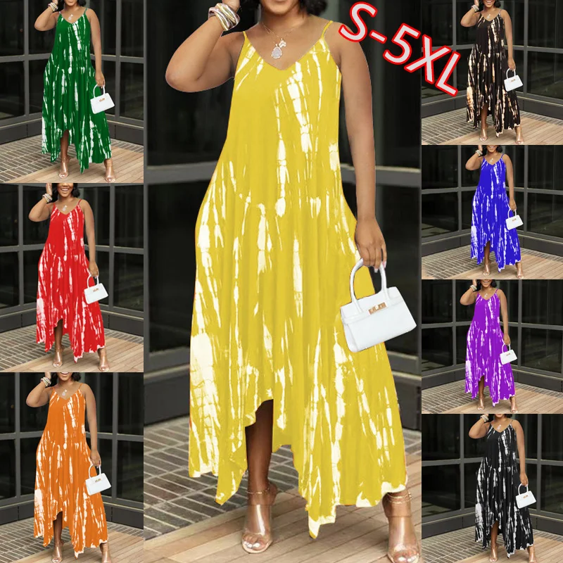 

5xl 4xl Women Summer Dress Large Size Oversize Casual Long Dress Female Big Size Sleeveless Striped Print Loose Maxi Dresses