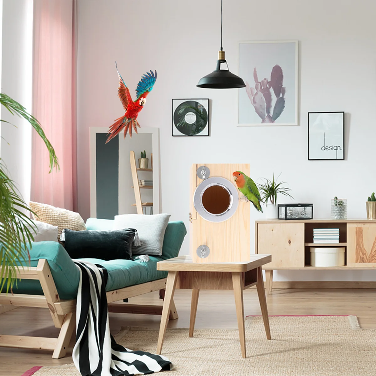 

Sized Wood Bird House for Parrot Breeding No Paint Rust Plated Craftsmanship Garden Real Object Decor