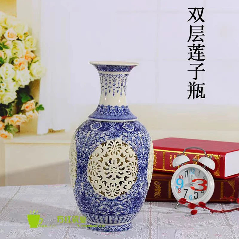 Exquisite Antique Chinese Classical porcelain hollow-out vase ,painted with two birds and flowers