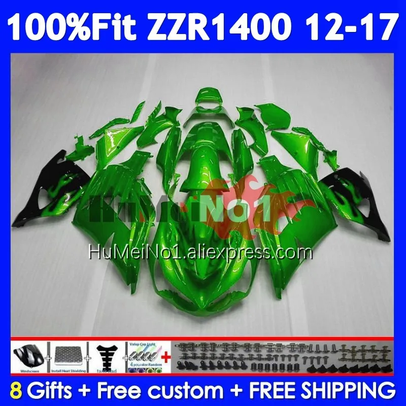 Body For KAWASAKI NINJA ZZR1400 ZZR 1400 12 13 14 15 16 17 Gloss green 230No.29 ZZR-1400 2012 2013 2014 2015 2016 2017 Fairing