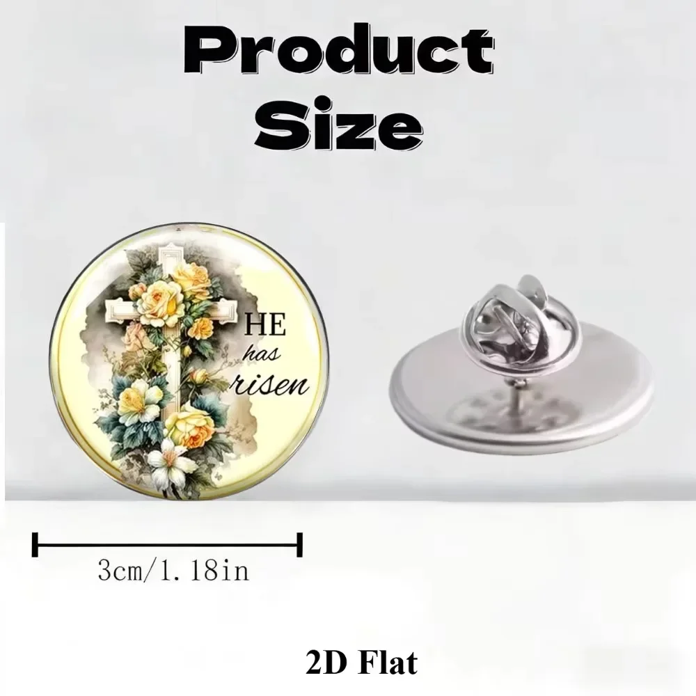 6-20Pcs 2D Flat Easter Cross Flower Brooch, He Has Risen Vintage Watercolor Stainless Steel Lapel Pin, Religious Souvenir Gift