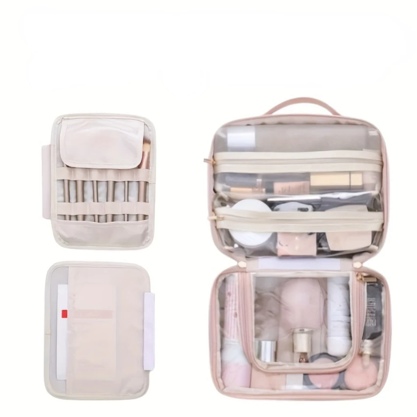 2024 Makeup Cosmetic Bag, Travel Makeup Organizer with 2 Detachable and Removable Pockets, Waterproof Toiletry Bag, Luxury Aesth