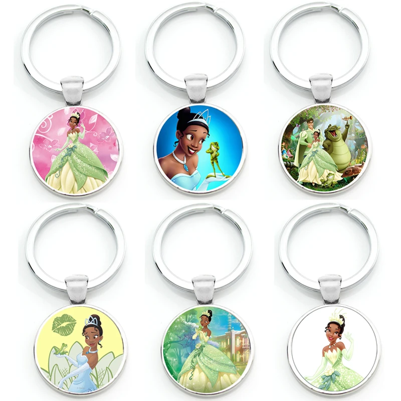 Disney Tiana the Princess and the Frog Photo glass cabochon Keychain Keyring Bag Pendant Car Key Chain Ring Holder Charms gift