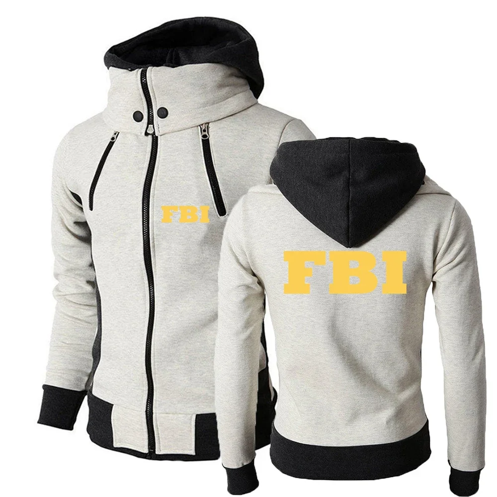 FBI 2024 Men's New Spring And Autumn Fashion Printing High Quality Outdoor Thick Warmer Double Zipper Hoodies Casual Jackets Top