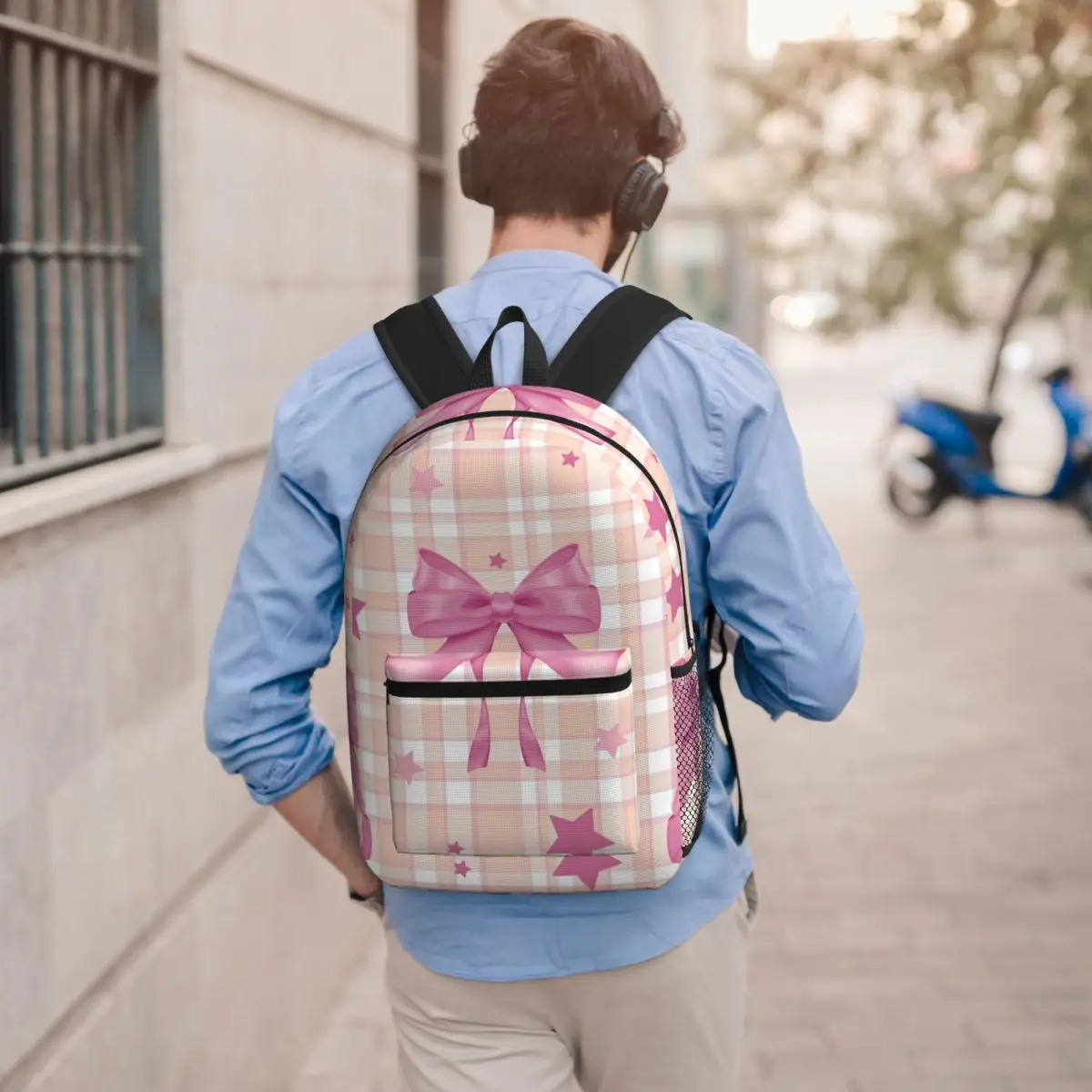 

Pink Plaid, Bows And Stars Backpack Boys Girls BookBag Children School Bag Laptop Shoulder Bags for Men Women