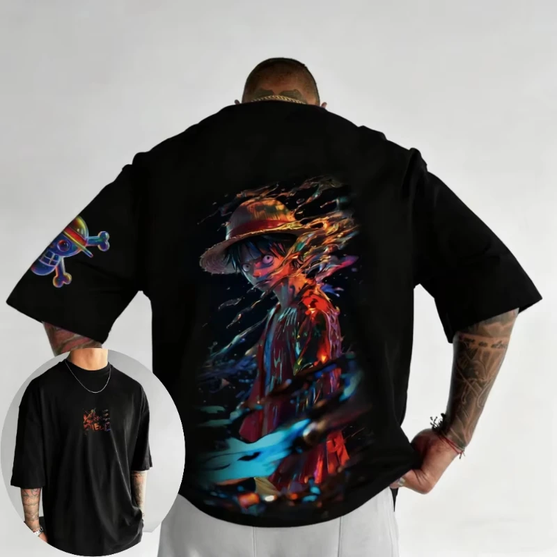 

One Piece Men's and Women's T-shirt Monkey D. Luffy Anime Classic Tee Summer Spring Boys Girls Short-sleeved Parent-child Outfit
