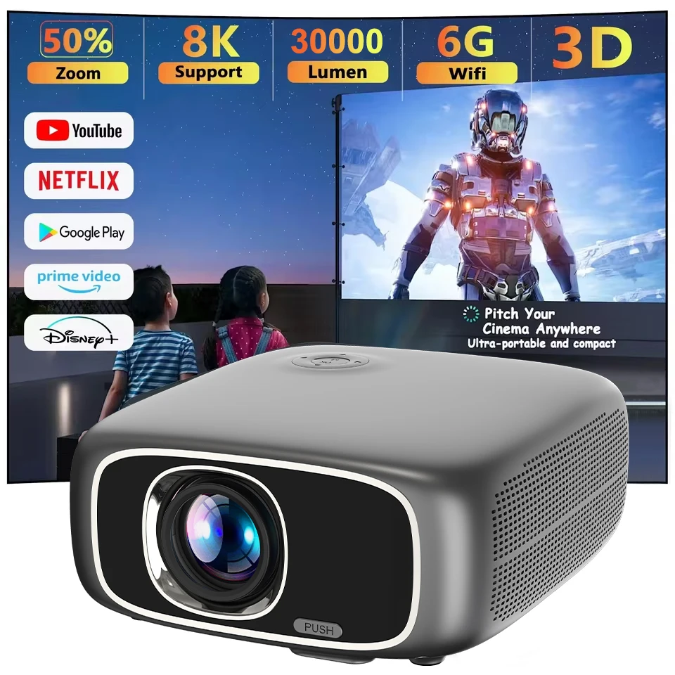 

Мощный проектор FHD 4K 1080P, 1200 ANSI, Android 14, Wi-Fi 6, BT5.4, с автофокусом и автоматической T-образной калибровкой, для домашнего кинотеатра