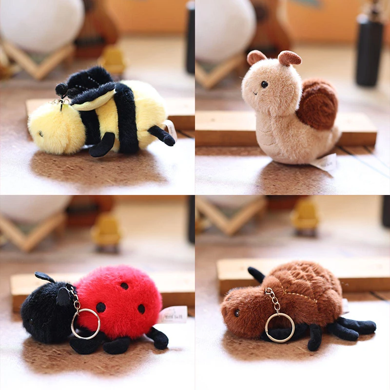1Pcs Small Insect Plush Toy Doll Keychain Creative Stuffed Doll Bag Pendant Cute Snail Bee Keyring Birthday Gift