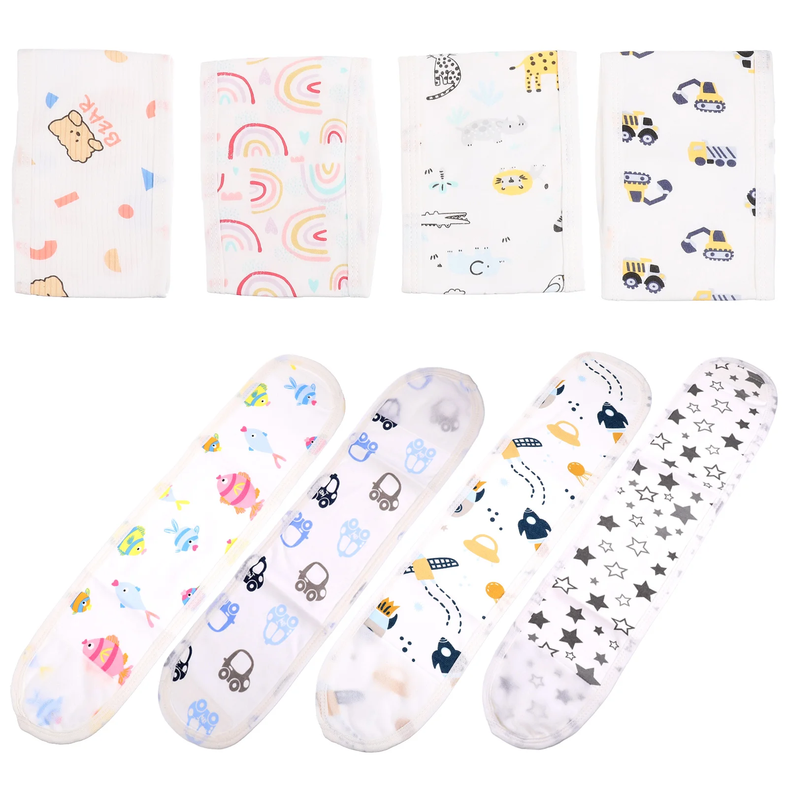 8 Pcs Navel Cord Breathable Cotton Belly Bands Umbilical Cartoon Pattern Belt Infant Baby