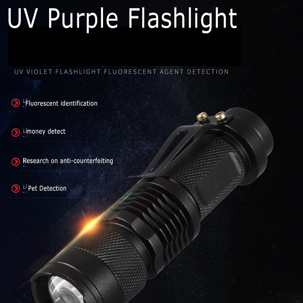 UV Flashlight LED Ultraviolet Torch 395/365nmZoomable Mini Ultra Violet Lights  Inspection Lamp Pet Urine Stain Detector Tools