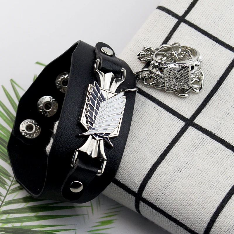 Anime Attack on Titan Leather Bracelet Wings of Liberty Wristband Leather Belt Buckle Bracelets for Women Men Trinket Gifts New