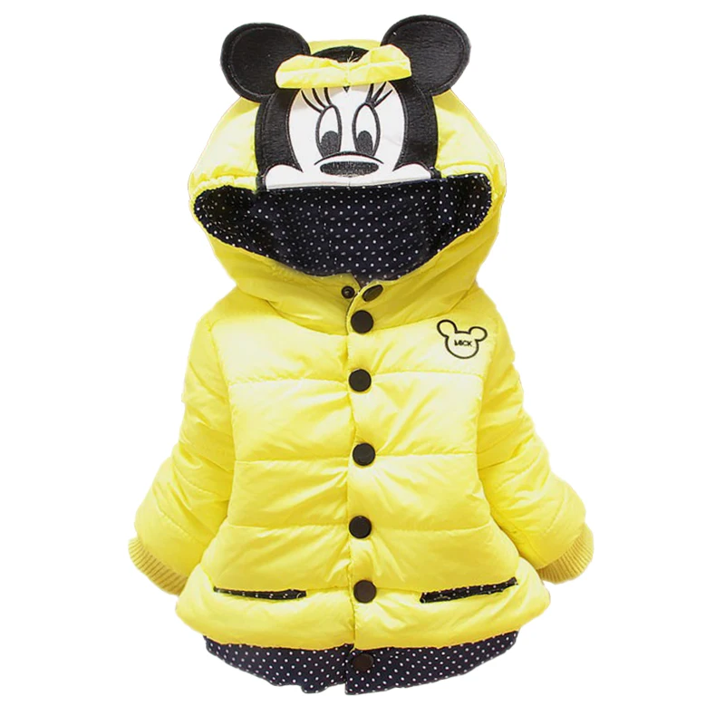 Autumn Winter Baby Girls Jackets Thick Cartoon Minnie Kids Hooded Jacket Coat for Girl Clothes Children Outerwear 1 2 3 4 Years