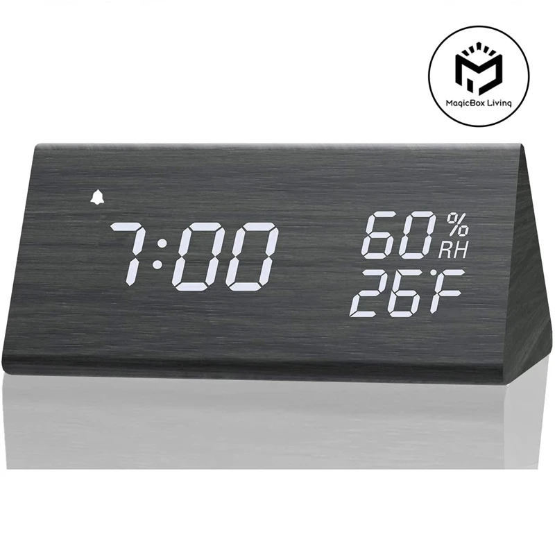 

Wooden Alarm Clock Clock LED Time Display USB Charger Humidity and Temperature Detection Digital Alarm Clock For Bedside Table