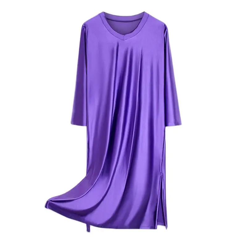 XCKNY satin Glossy dress smooth long sleeve loose fitting housewear all in one pajamas V-neck comfortable dress Good night dress