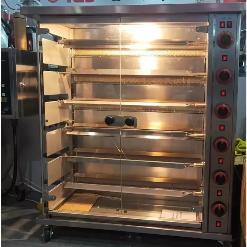 

380V 50HZ 6Rods 12.3KW 24-30pcs Chickens Electric Commercial Auto-Rotating Chicken Rotisserie Oven