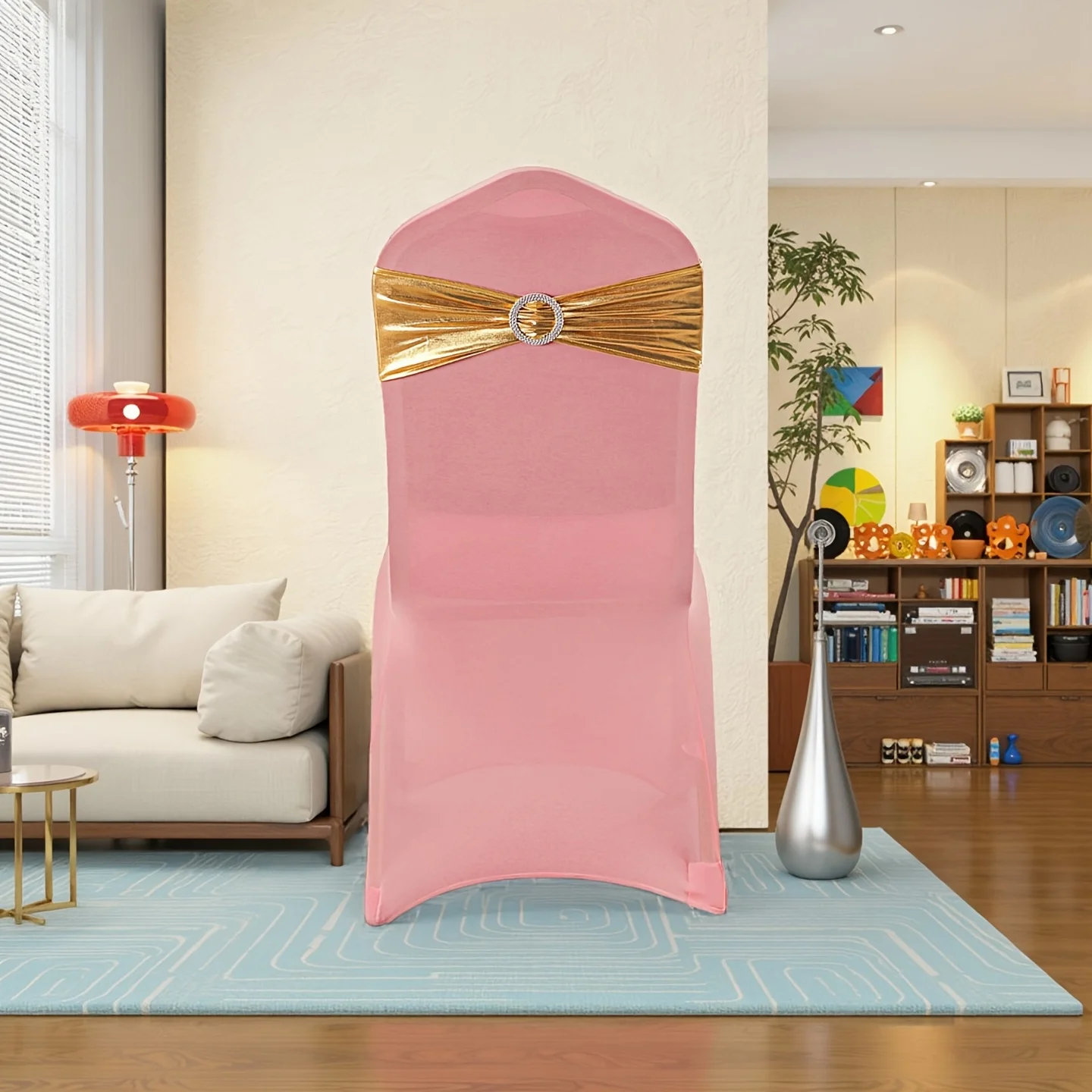 

100 Spandex Metallic Chair Cover Sashes/Bow Bands Universal Fits Spanes Lycra Elastic Stretch Chair Bands Ties with Buckle for W