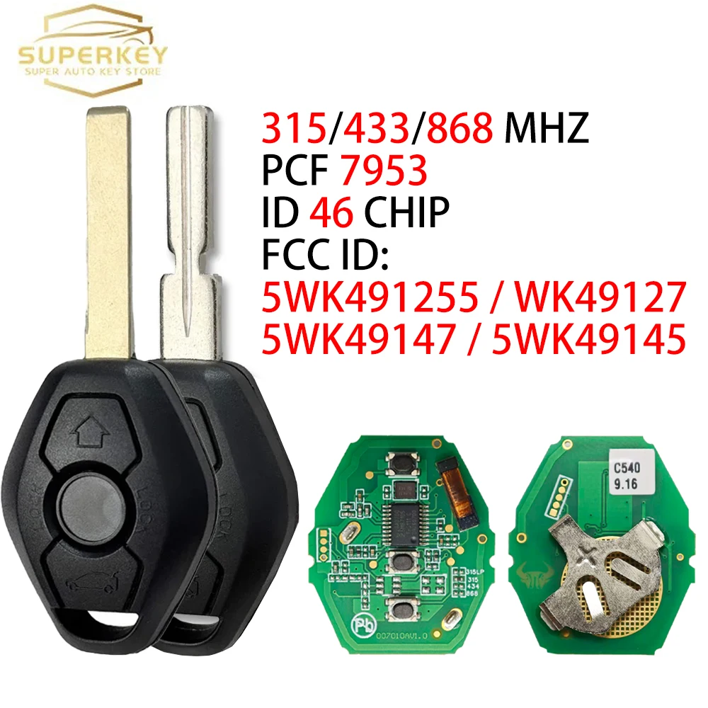 315/434/868MHz CAS2 Remote Car Key System for BMW E46 E60 E61 E63 E64 E70 E87 ID46 HITAG2 Chip Compatible with 5WK49147 5WK49125