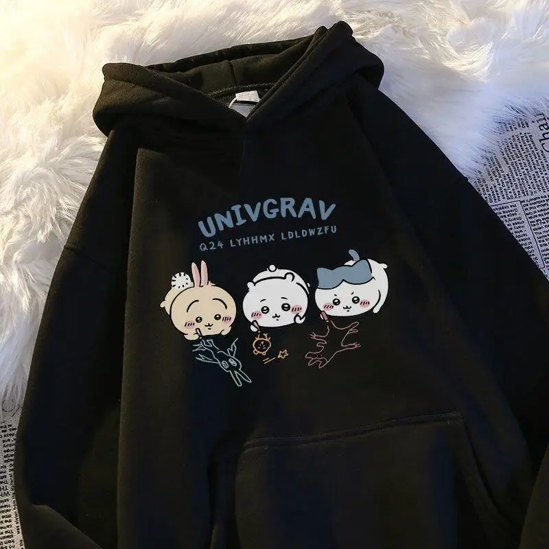Anime Chiikawa Linda chaqueta con capucha de dibujos animados Kawaii Y2K Hachiware mujeres Tops moda cariño sudaderas femeninas cómodo cálido