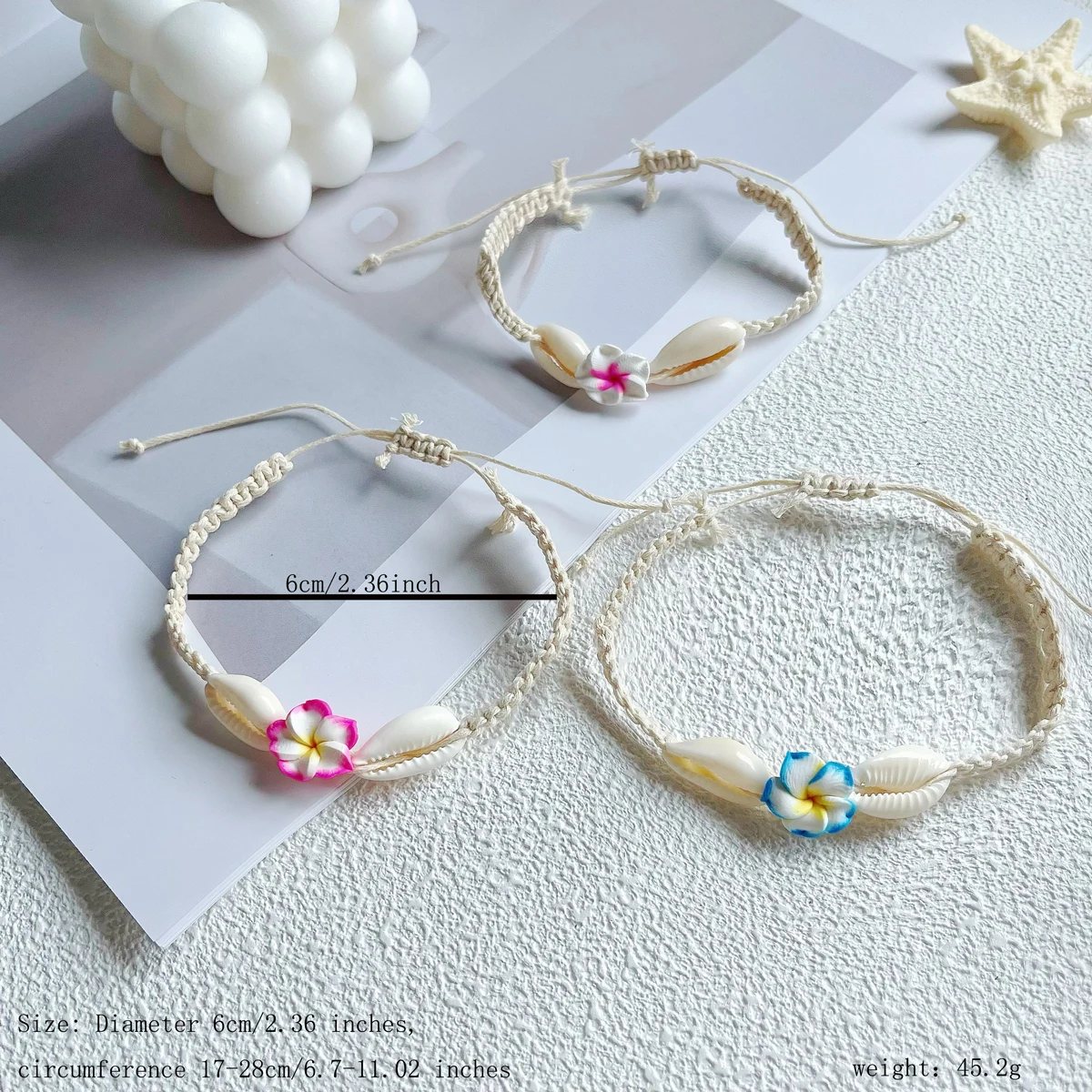 سوار على شكل زهرة من السيراميك الناعم متعدد الألوان مكون من 12 قطعة، نمط عطلة الشاطئ، أزياء ركوب الأمواج، سوار قابل للتعديل للسيدات