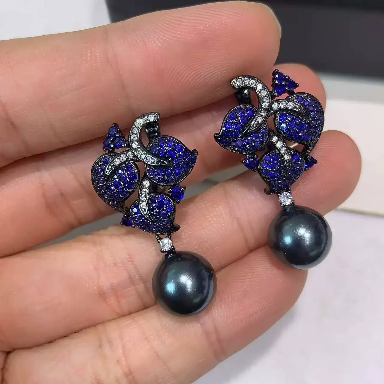 49 DIY pearl jewelry accessories, high-end blue diamond flower leaf vine design, fully S925 sterling silver, detachable earrings