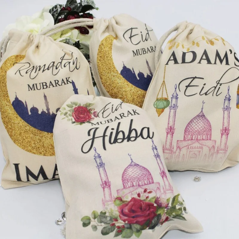 5pcs Personalised Custom Names eid Mubarak Gift eidi bags Eid Al-Fitr Muslim Islamic Ramadan Kareem Decoration kid adult present