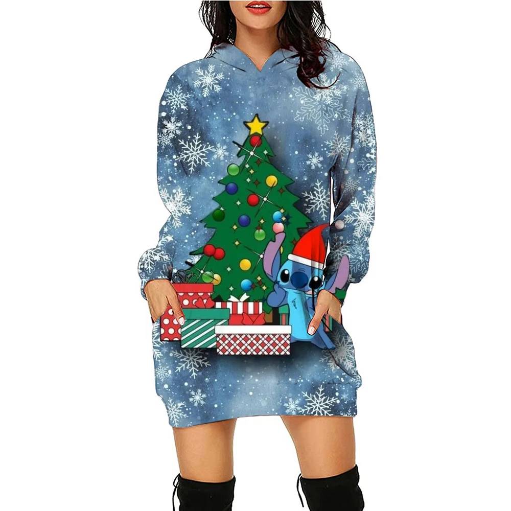 ديزني غرزة Kawaii المرأة هوديس فستان البلوفرات الشارع الشهير 2024 Y2k عيد الميلاد طباعة هوديي جديد S-3XL جودة عالية جميل